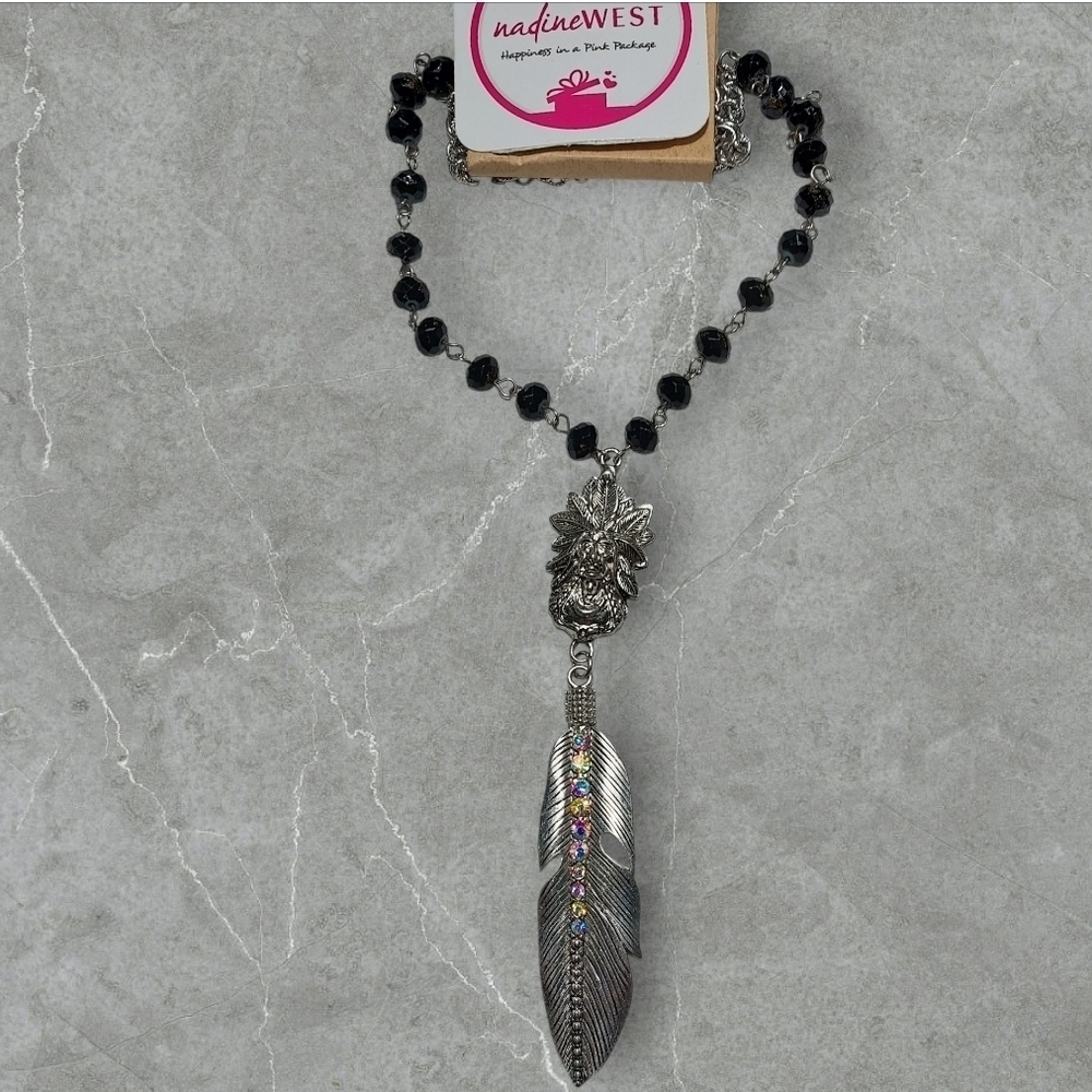 NWT Nadine West Black Crystal Bead & Aurora Borealis Rhinestone Native Necklace